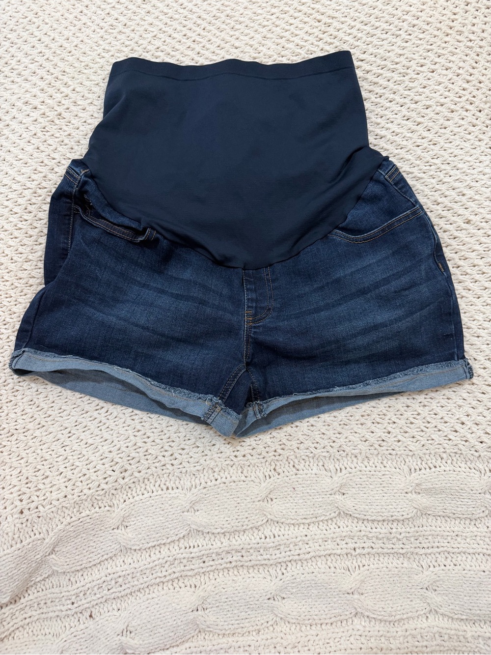 Maternity Denim Shorts with Navy Support Panel